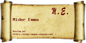 Mider Emma névjegykártya